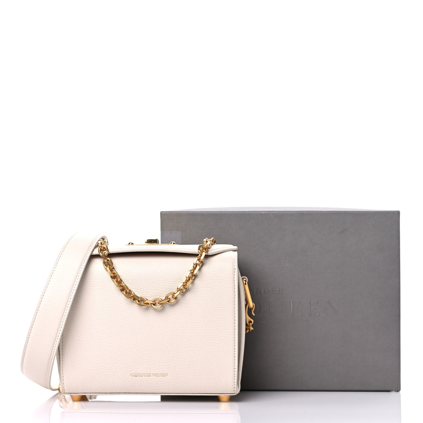 Silky Amish Grain Calfskin Box Shoulder Bag 19 Off White
