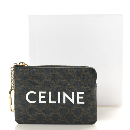 Celine Triomphe Canvas Logo Coin and Card Pouch With Hook Black 8 of 8
