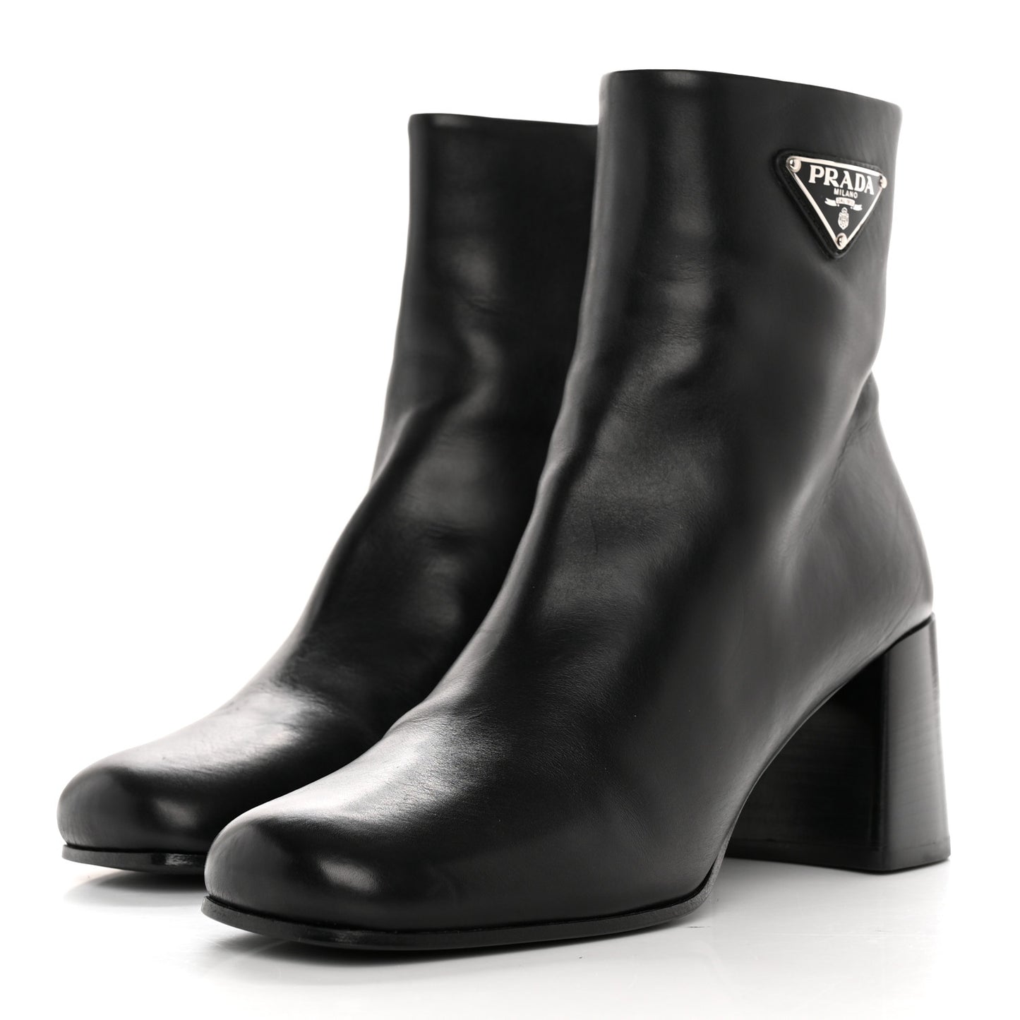 Vitello Metal Triangle Logo Zip 65mm Boots 40 Black