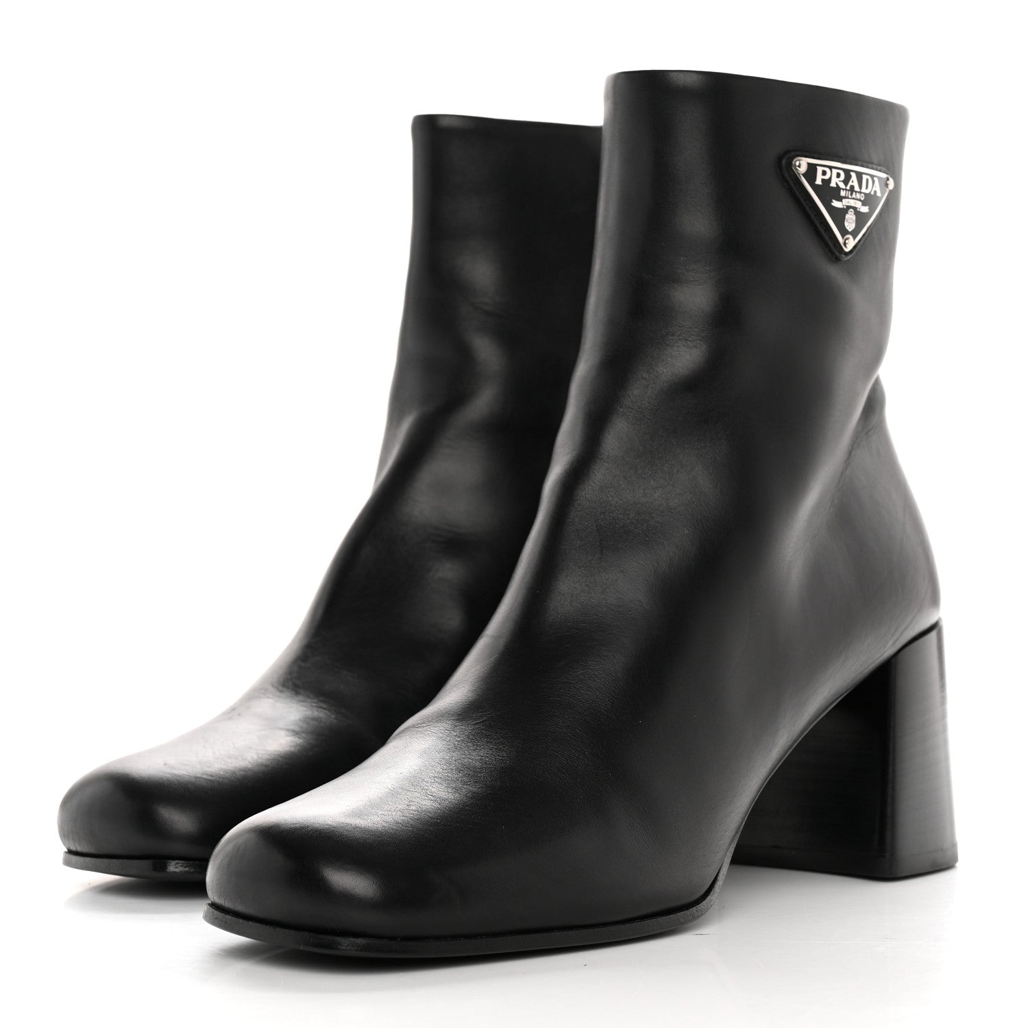 Prada Vitello Metal Triangle Logo Zip 65mm Boots 40 Black 3 of 10