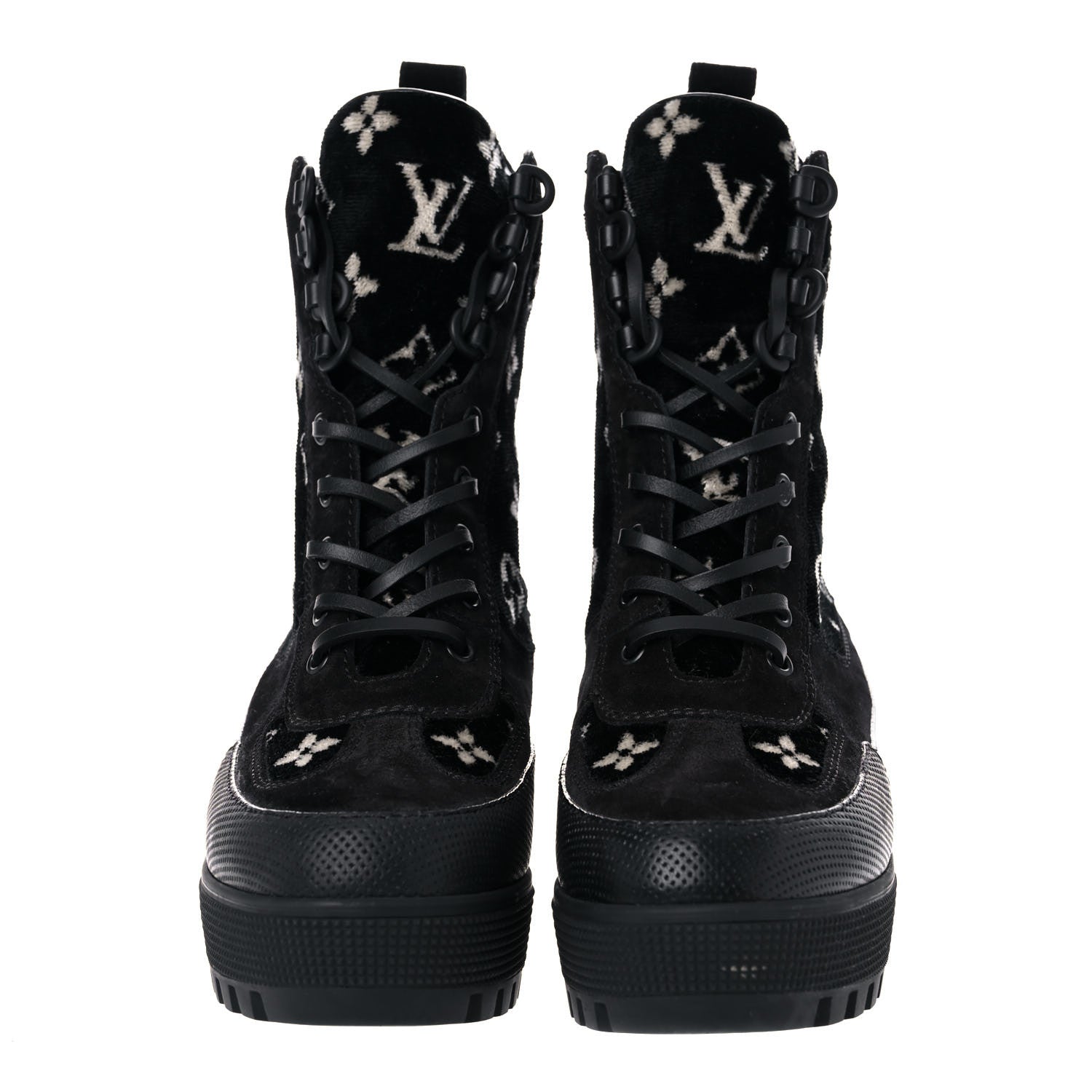 Louis Vuitton Velvet Calfskin Monogram Laureate Platform Desert Boots 38.5 Black White 2 of 11
