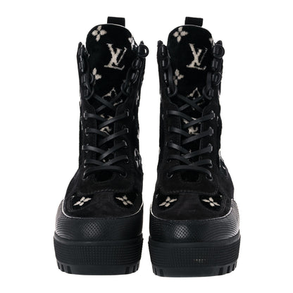 Louis Vuitton Velvet Calfskin Monogram Laureate Platform Desert Boots 38.5 Black White 2 of 11