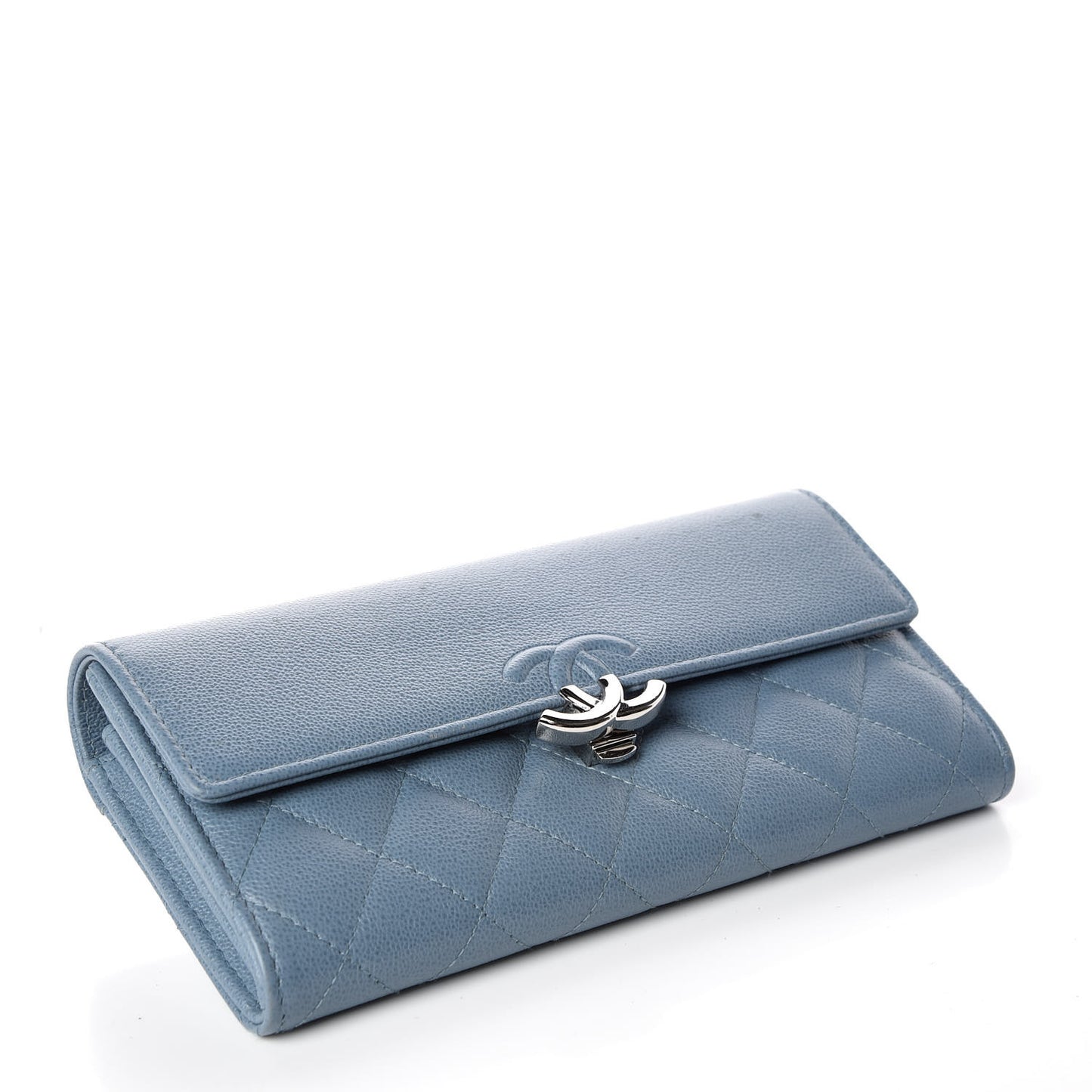 Grained Calfskin Quilted CC Box Flap Wallet Blue