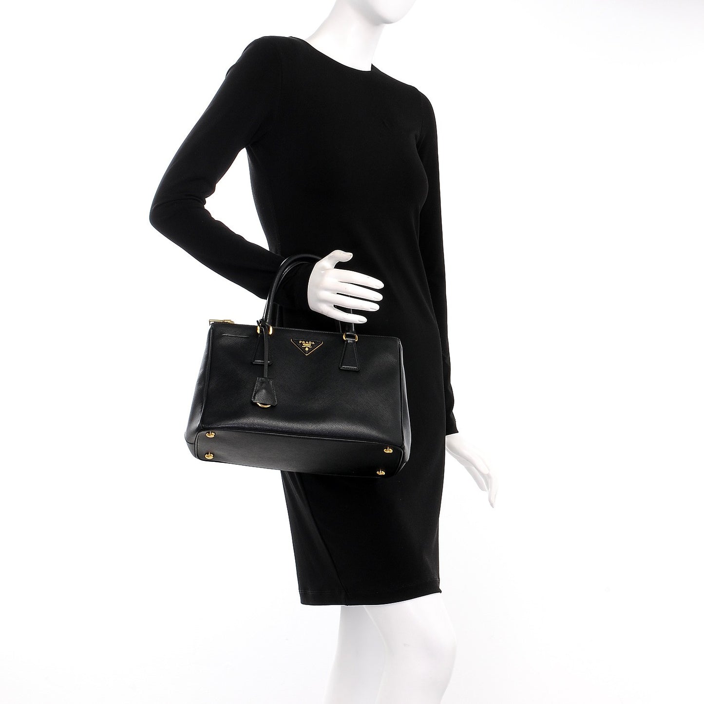 Saffiano Small Galleria Double Zip Tote Black