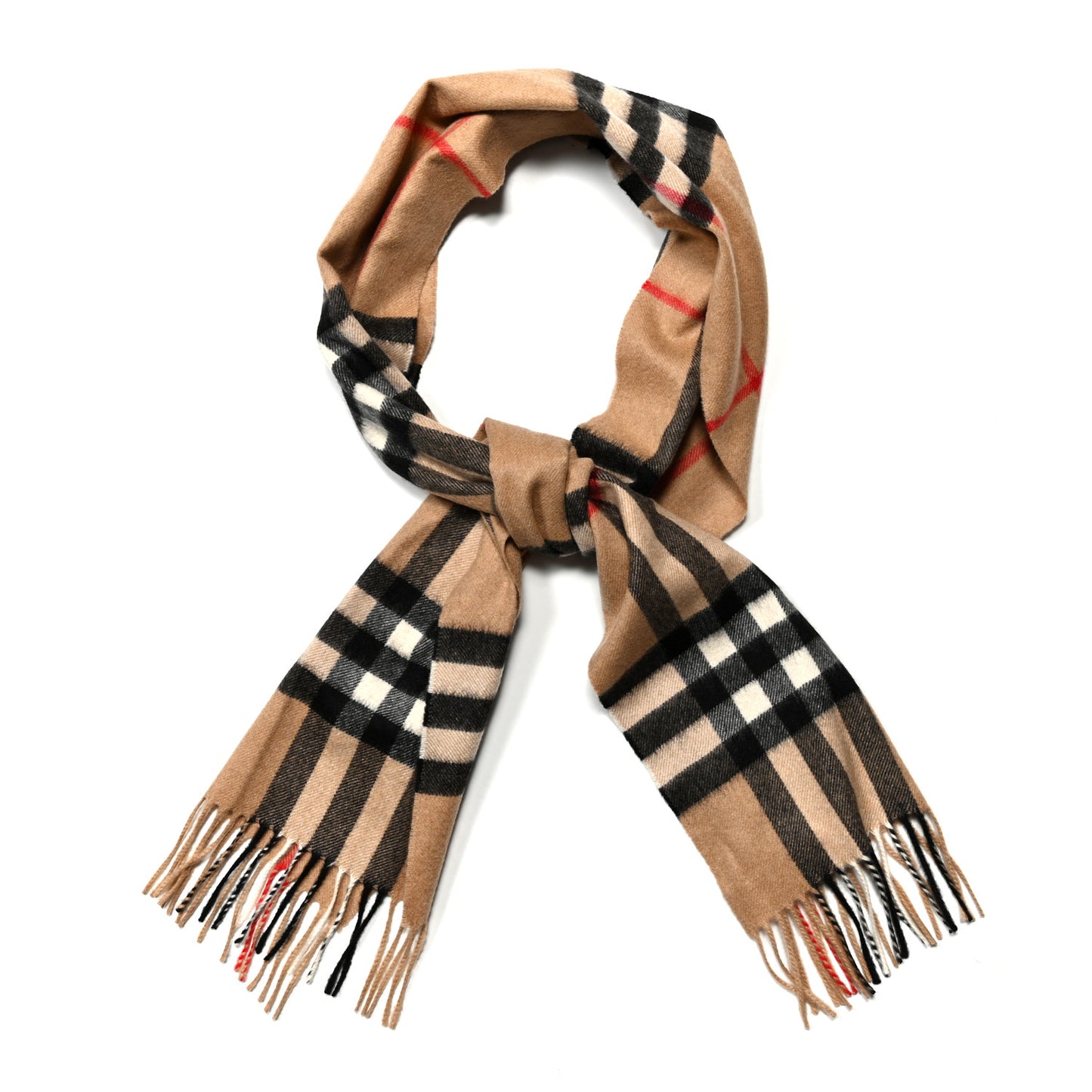 Cashmere Giant Check Fringe Scarf Archive Beige