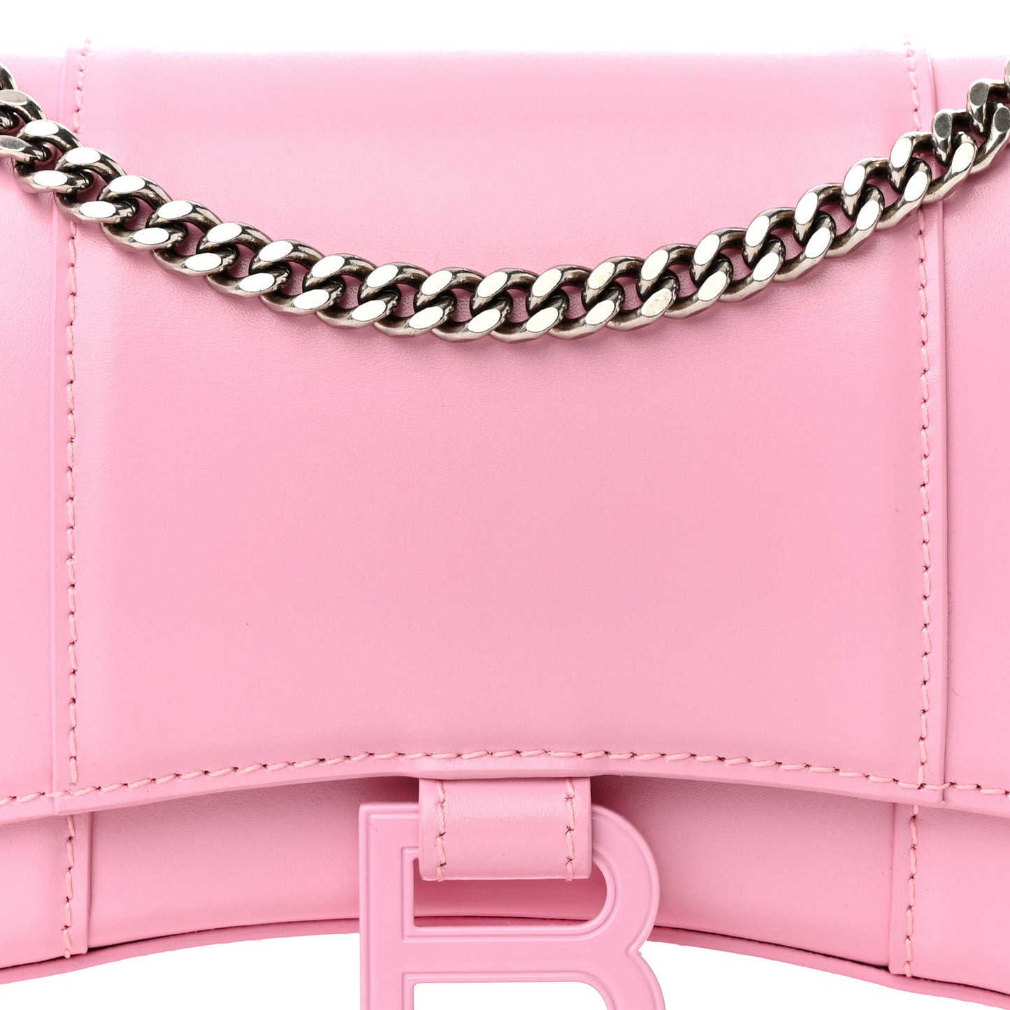 Shiny Box Calfskin Tonal B Hourglass Chain Bag Candy Pink