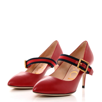 Gucci Malaga Kid Sylvie Web Mid Heel Pumps 36 Hibiscus Red 3 of 9