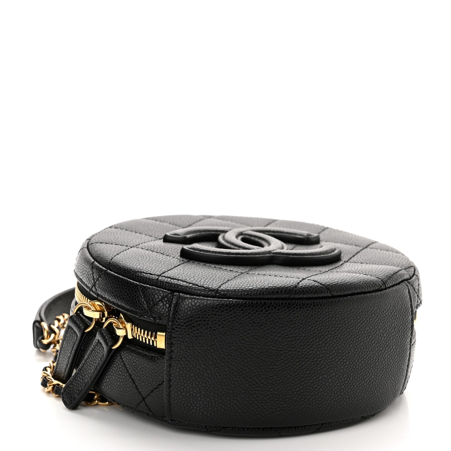 Caviar Quilted Small Round Vanity With Chain Black