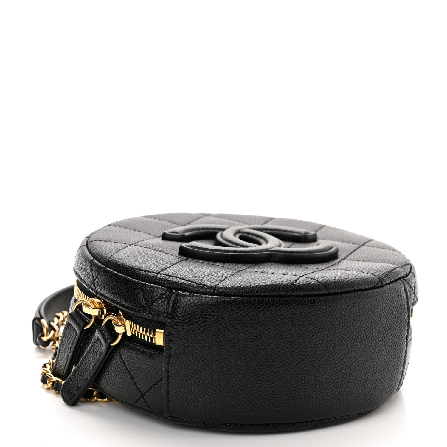 Chanel Caviar Quilted Small Round Vanity With Chain Black 4 of 11