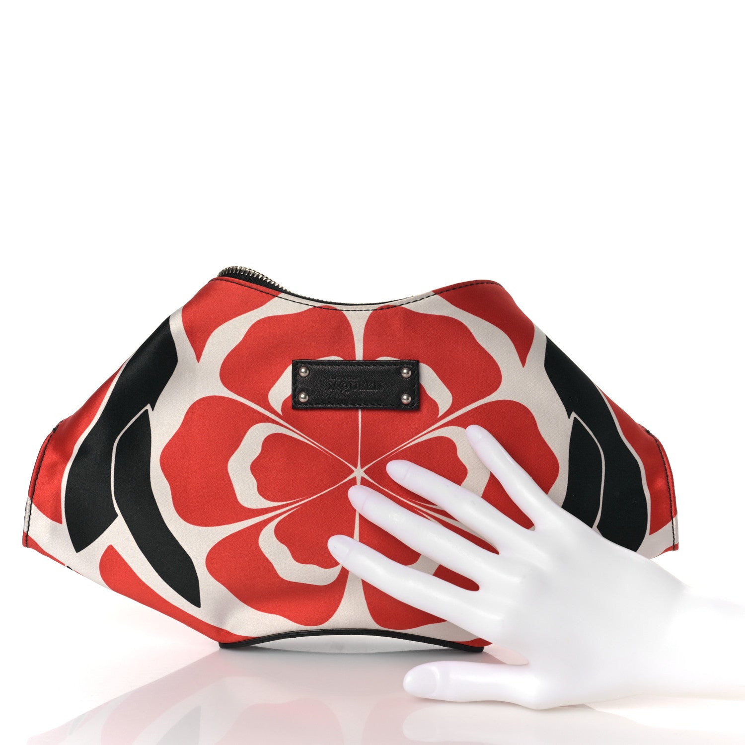 Alexander McQueen Silk Flower Collage De Manta Clutch Red Black White 2 of 8