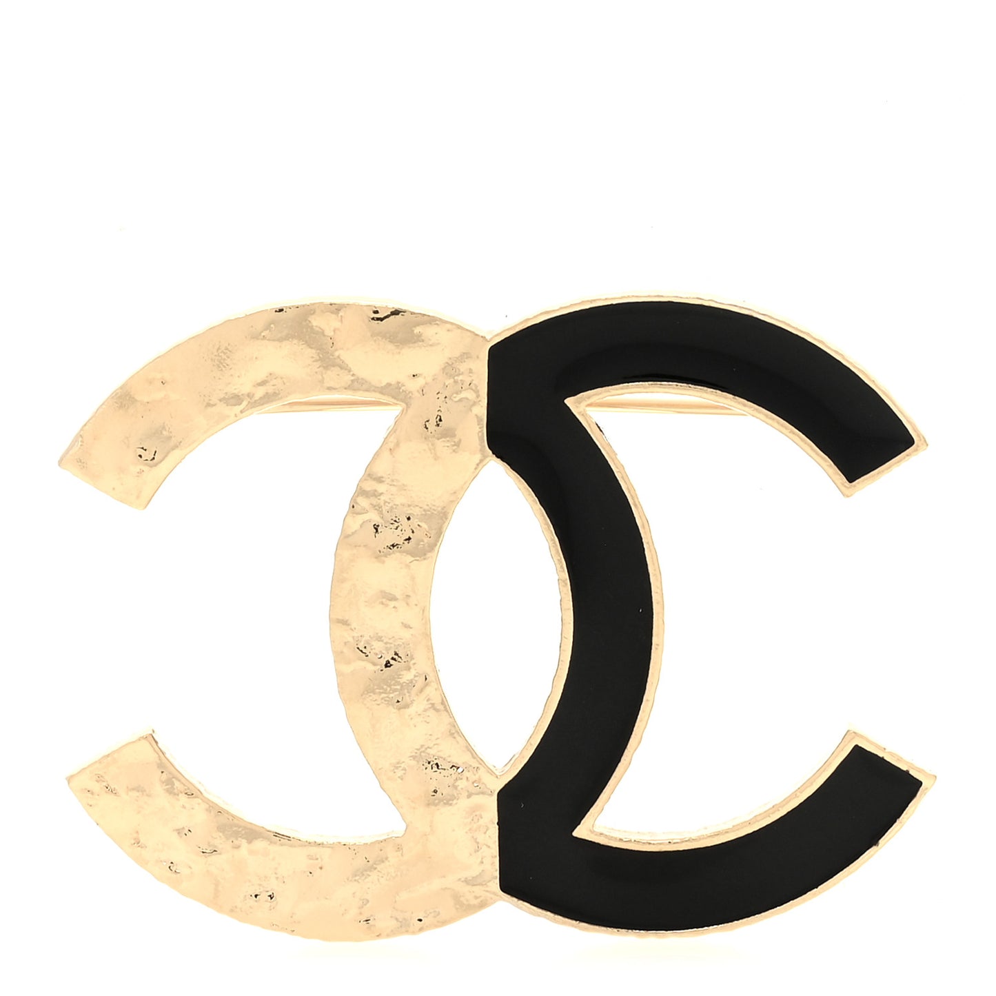 Metal Enamel CC Brooch Black Gold
