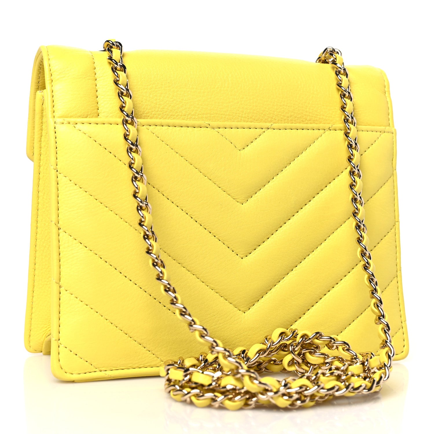 Chanel Calfskin Quilted Chevron Small Envelope Flap Yellow 3 of 9
