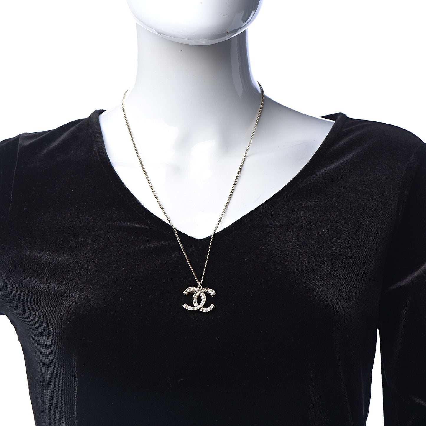 Pearl Crystal CC Pendant Necklace Gold
