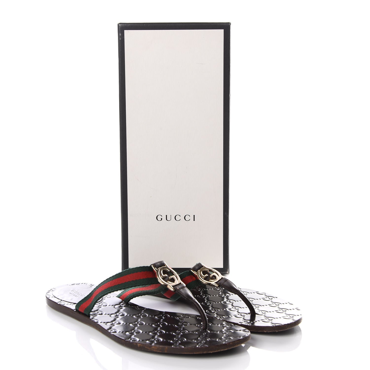 Gucci Nylon Guccissima Web Womens Thong Sandals 39.5 Green Red Cocoa 4 of 8