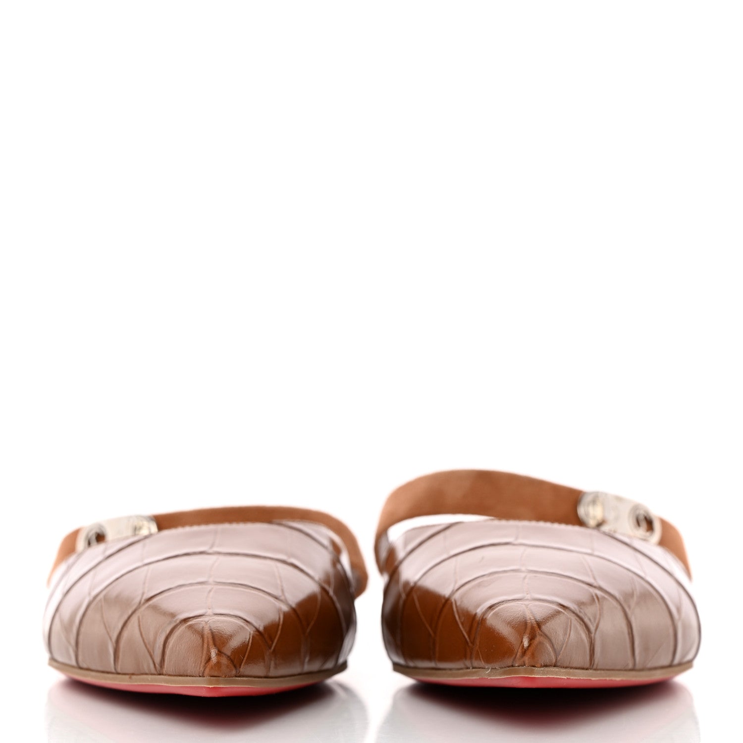 Christian Louboutin Calfskin Crocodile Embossed Choc Lock Flats 40 Biscotto 2 of 19