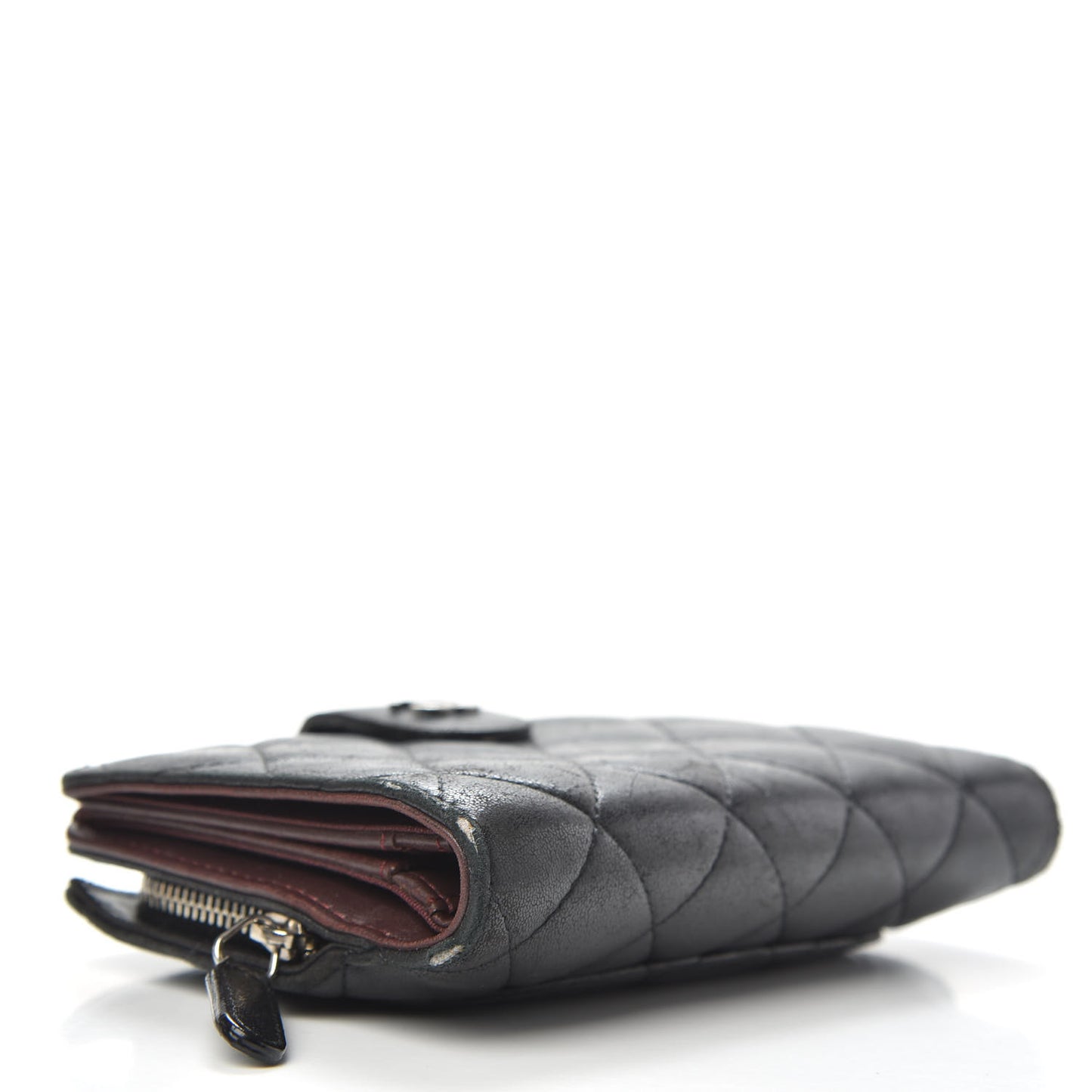 Lambskin Quilted Zipped Pocket Wallet Black