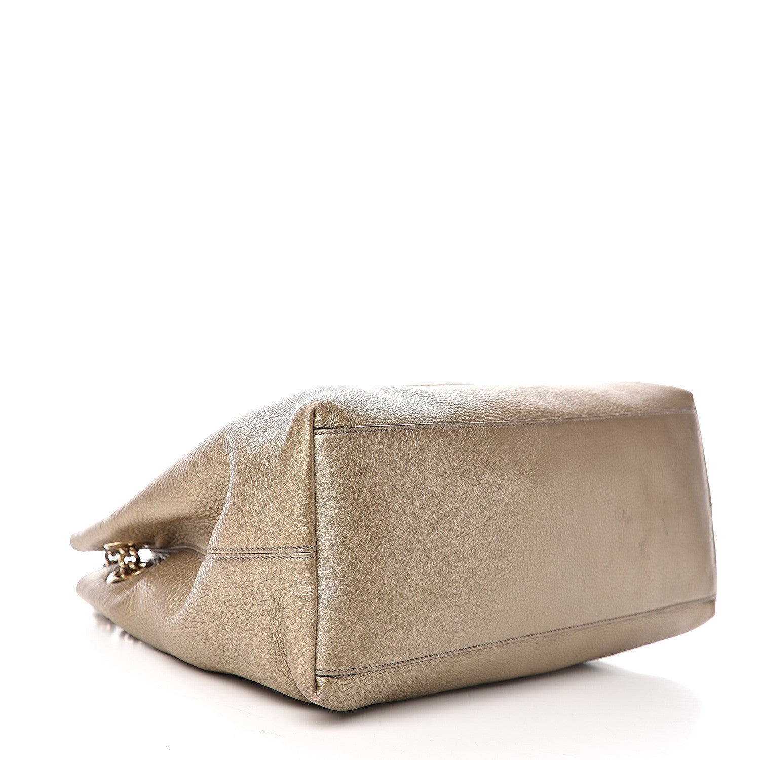 Gucci Metallic Pebbled Calfskin Medium Soho Chain Shoulder Bag Golden Beige 3 of 13