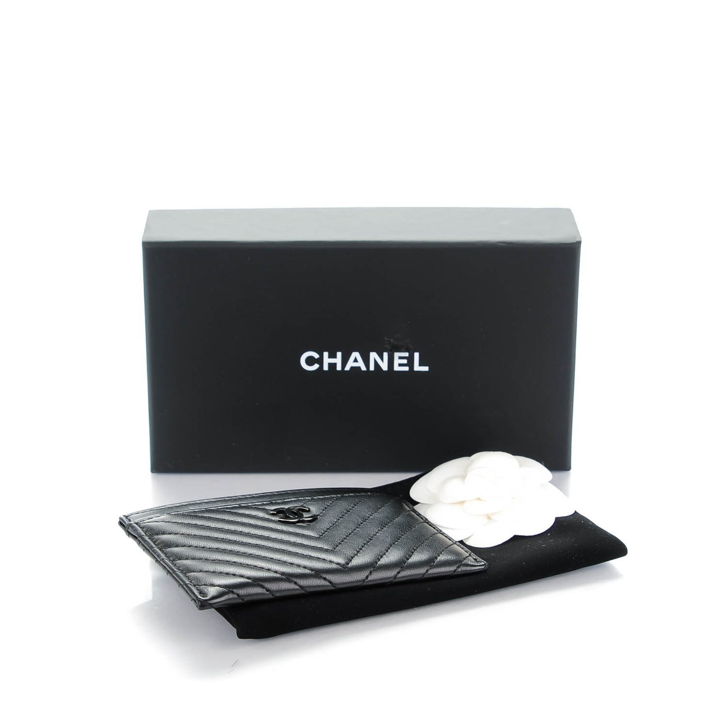 Lambskin Chevron Quilted Card Holder Black