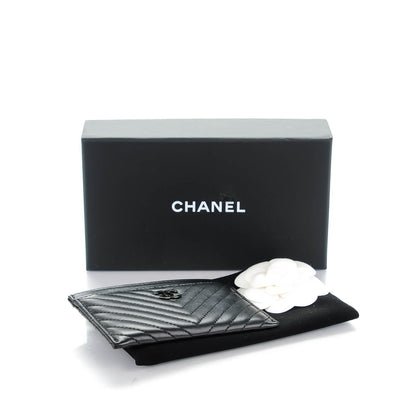 Chanel Lambskin Chevron Quilted Card Holder Black 4 of 8