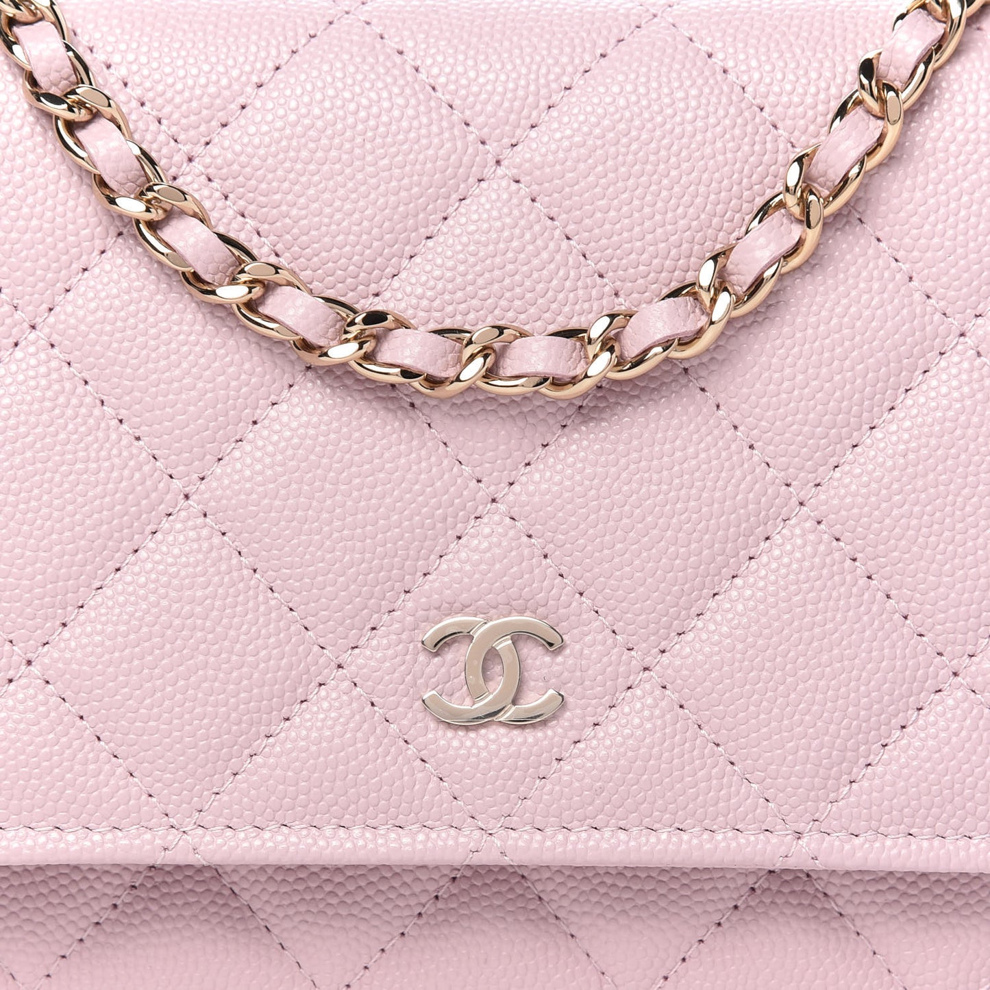 Caviar Quilted Wallet On Chain WOC Light Pink