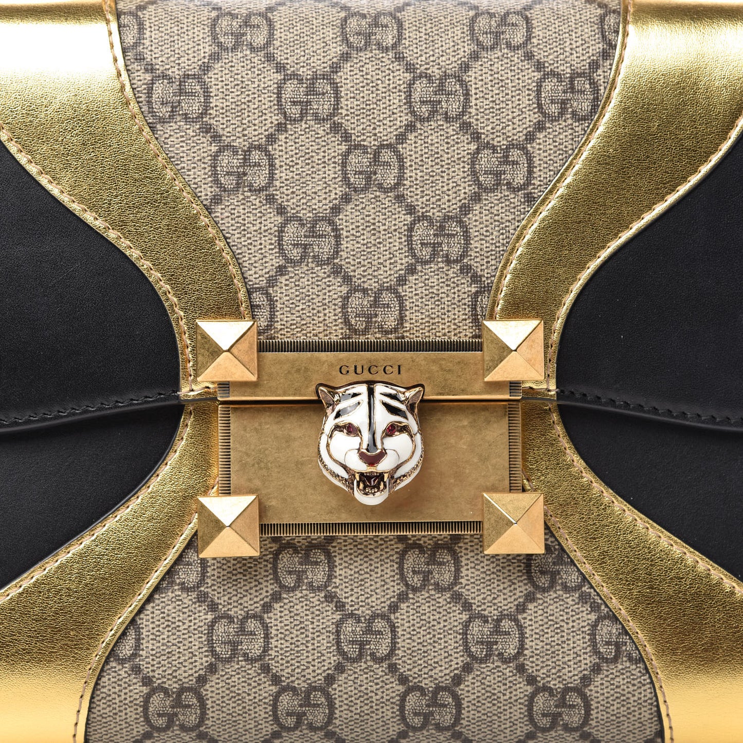 GG Supreme Monogram Small Osiride Top Handle Bag Black Gold