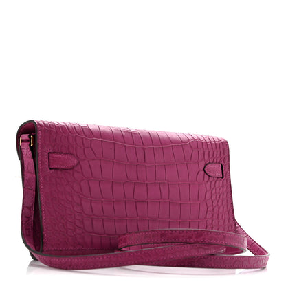 Hermes Matte Alligator Kelly Wallet To Go Rose Scheherazade 3 of 12