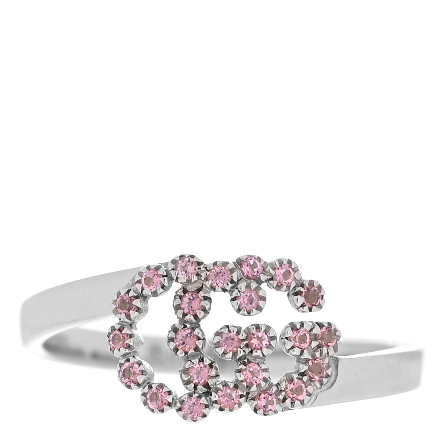 18K White Gold Pink Topaz Running G Ring 53 6.25