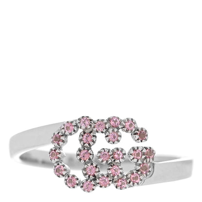 Gucci 18K White Gold Pink Topaz Running G Ring 53 6.25 1 of 5