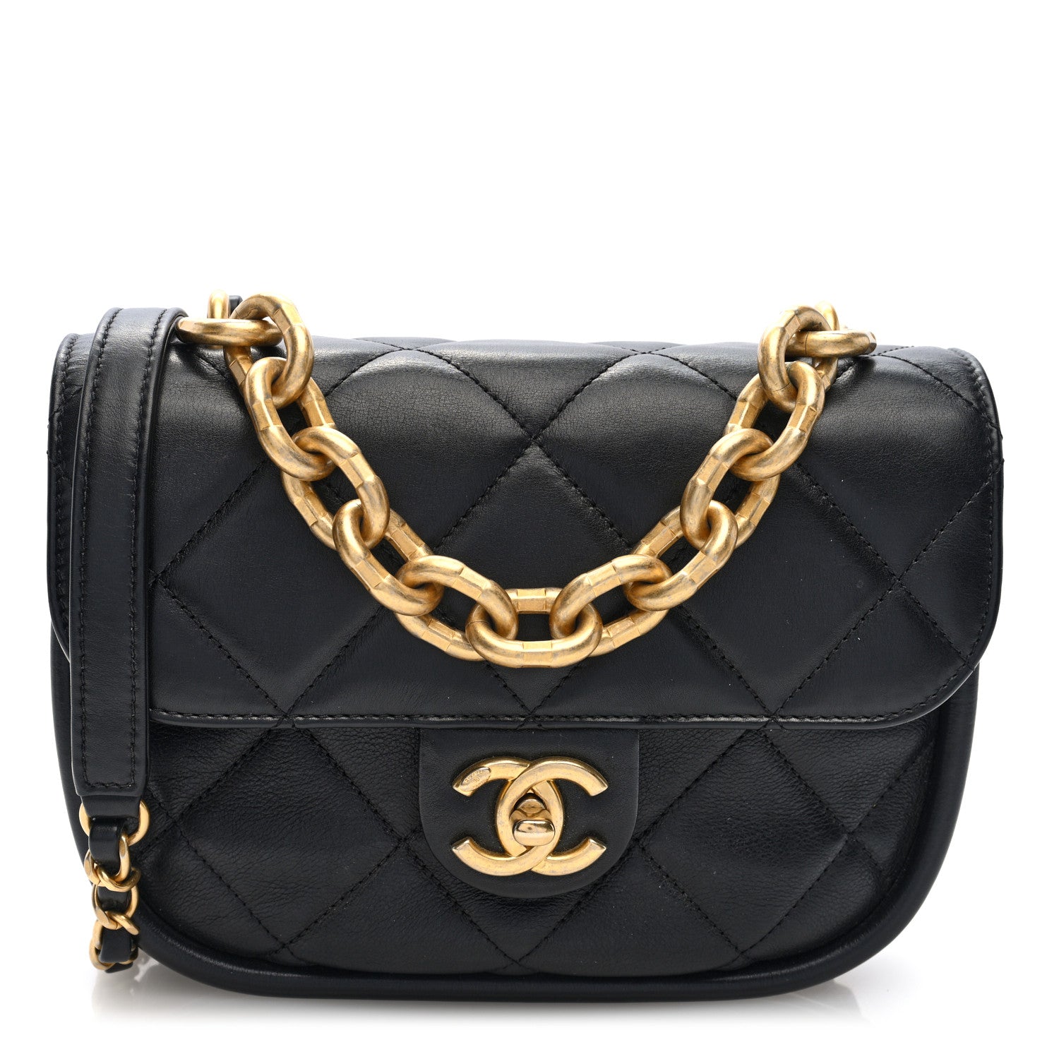 Chanel Lambskin Quilted Mini Chain Flap Messenger Bag Black 1 of 10