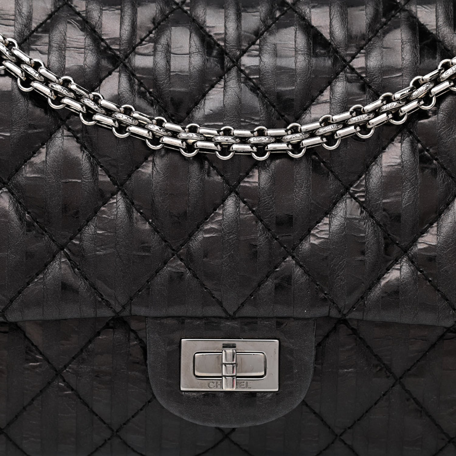 Chanel Metallic Calfskin Striped 2.55 Reissue 226 Flap Black 8 of 11