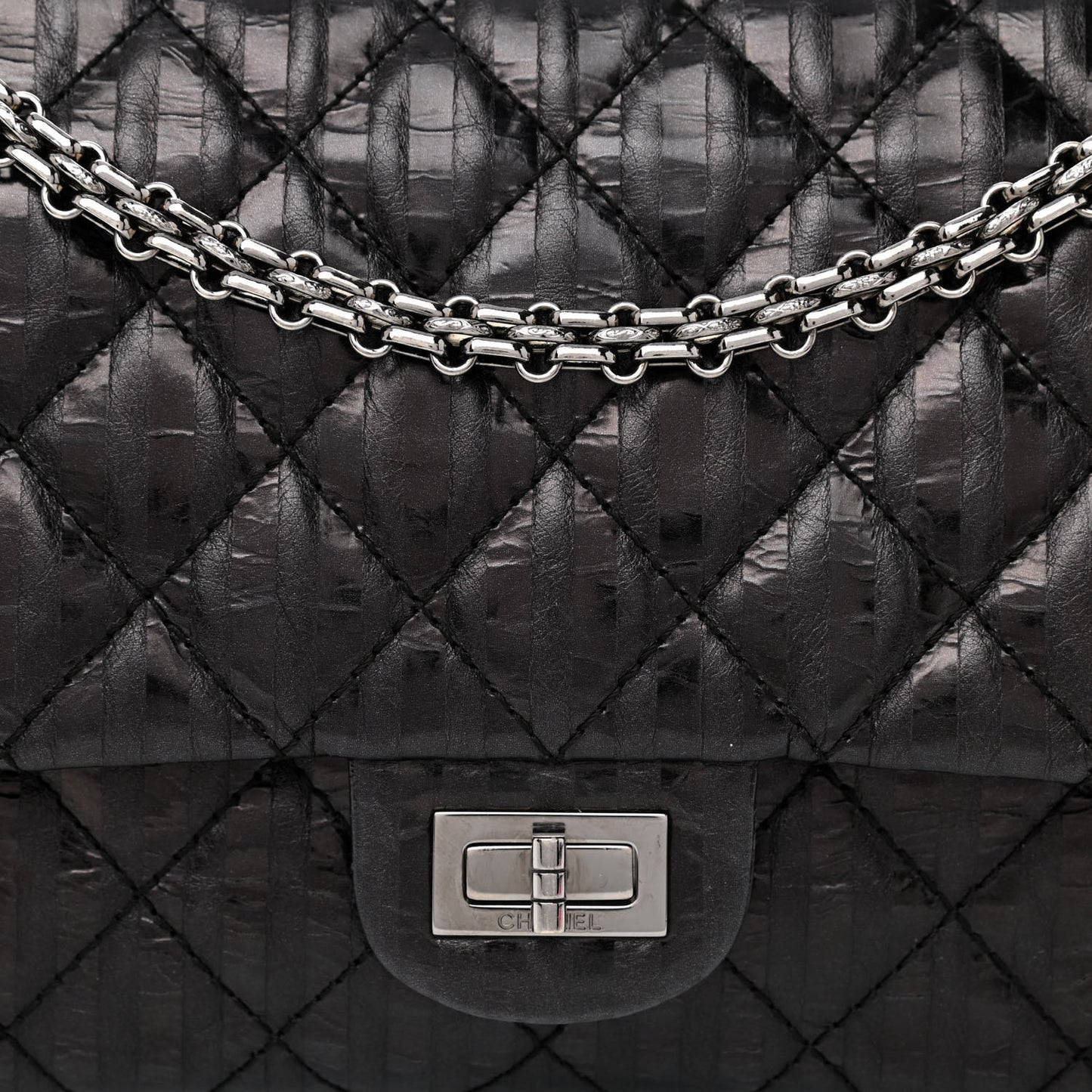Metallic Calfskin Striped 2.55 Reissue 226 Flap Black