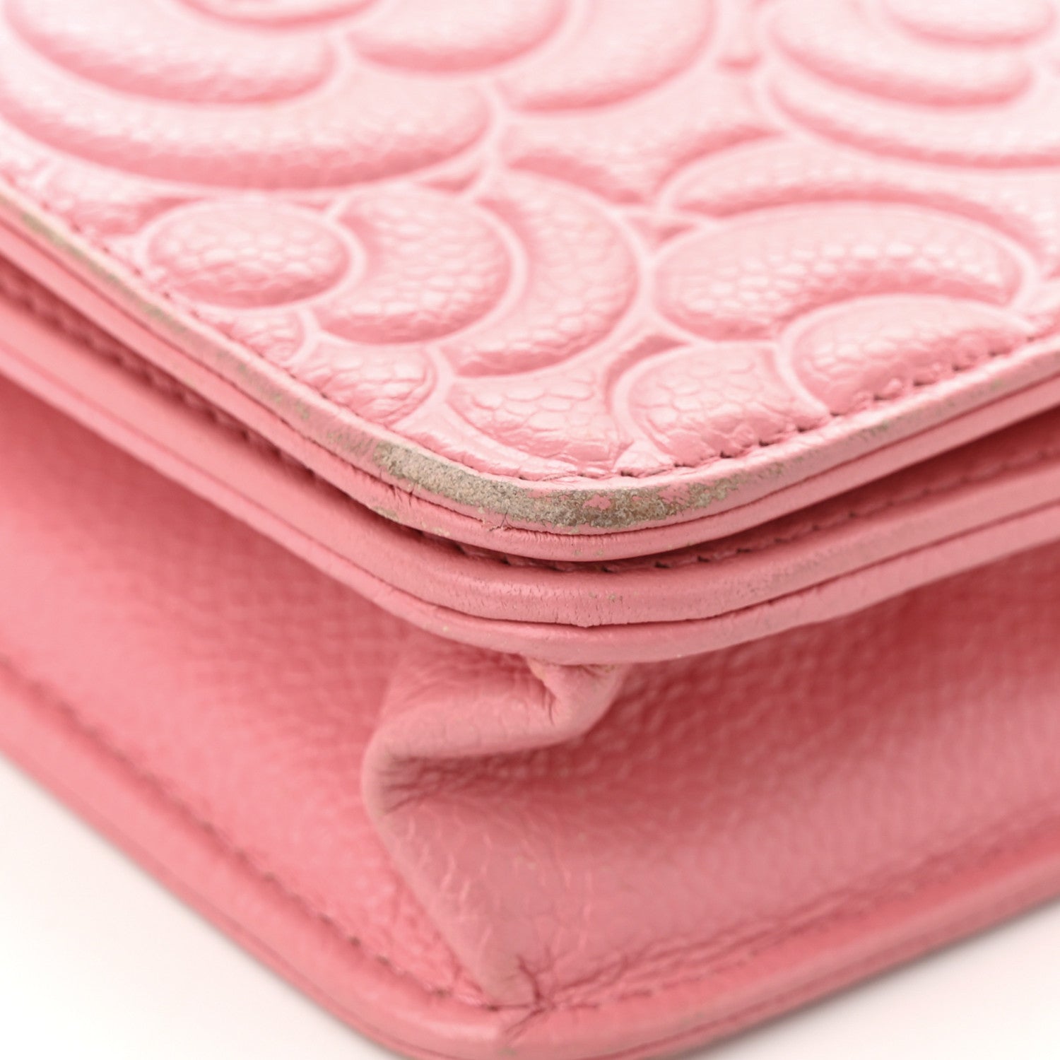 Chanel Caviar Camellia Embossed Wallet On Chain WOC Light Pink 12 of 16
