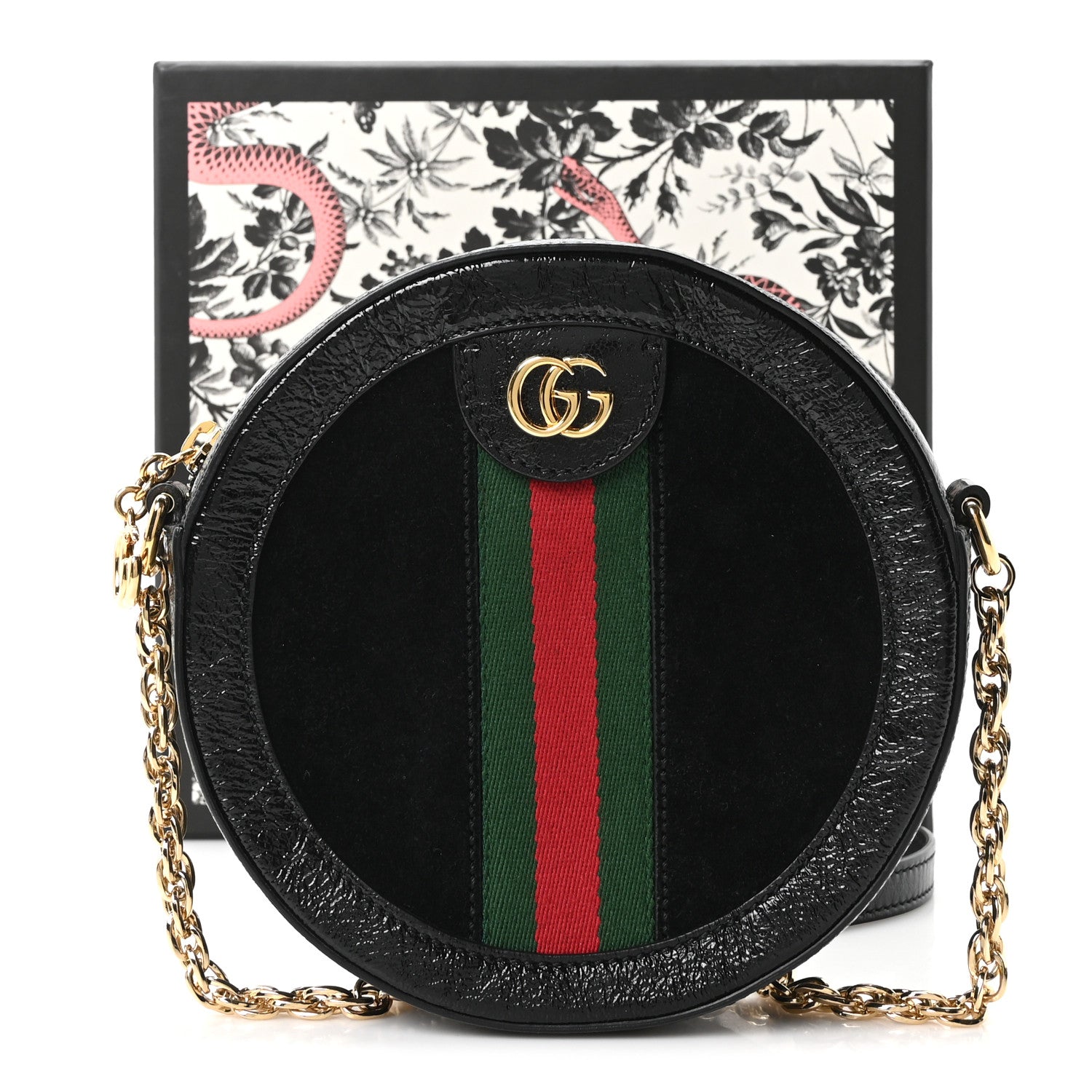 Gucci Suede Patent Web Mini Ophidia Round Shoulder Bag Black 11 of 11