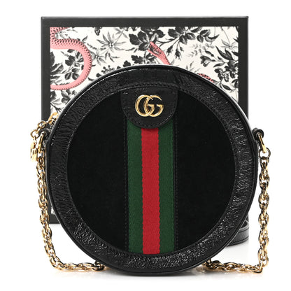 Gucci Suede Patent Web Mini Ophidia Round Shoulder Bag Black 11 of 11