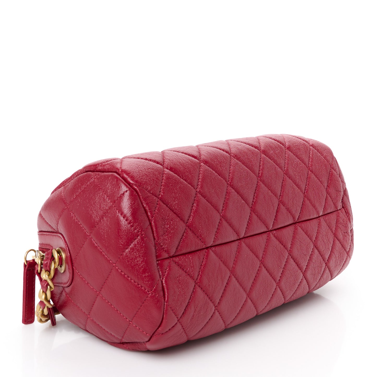 Shiny Lambskin Quilted Fashion Therapy Bowling Bag Red