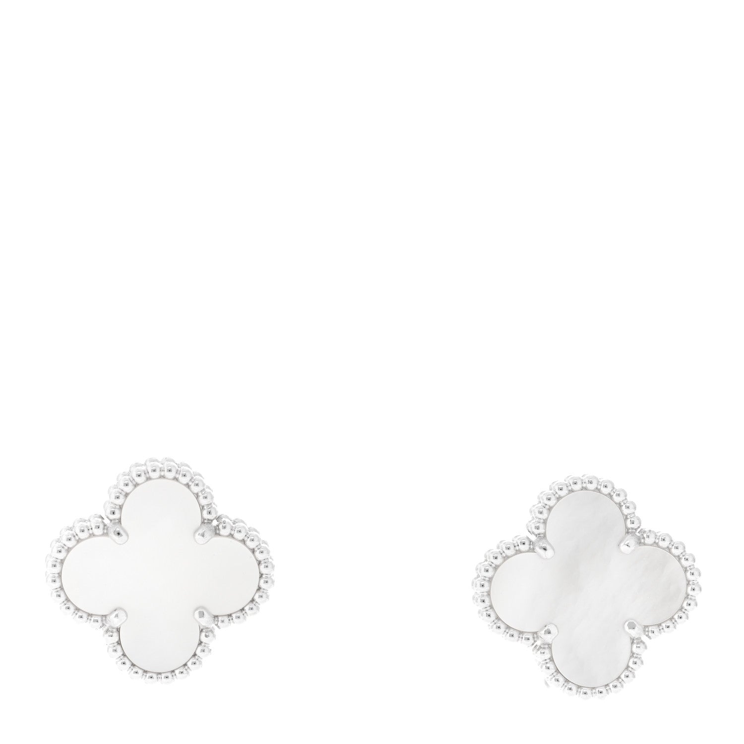 Van Cleef & Arpels 18K White Gold Mother of Pearl Vintage Alhambra Earrings 1 of 6