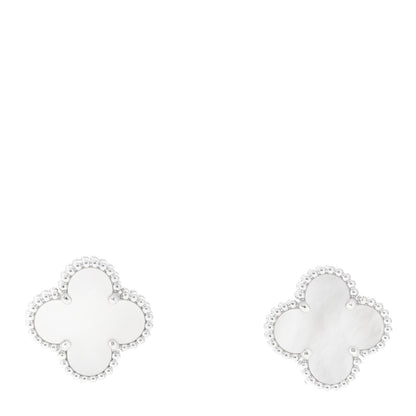 Van Cleef & Arpels 18K White Gold Mother of Pearl Vintage Alhambra Earrings 1 of 6