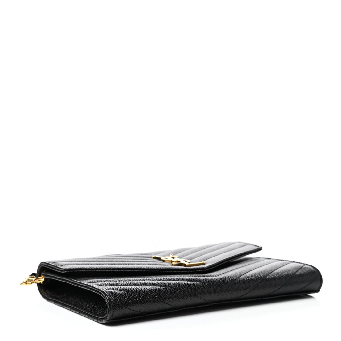 Grain De Poudre Matelasse Chevron Monogram Envelope Clutch Black