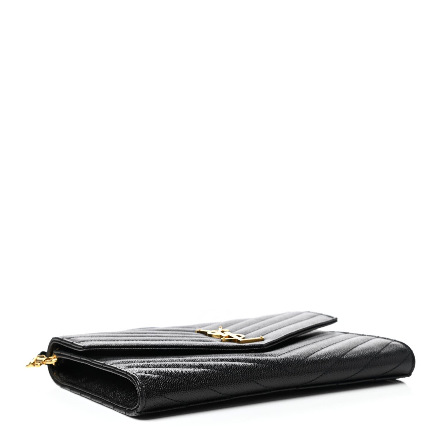Saint Laurent Grain De Poudre Matelasse Chevron Monogram Envelope Clutch Black 4 of 7