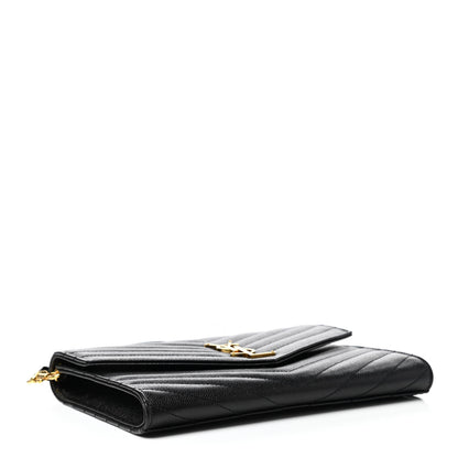 Saint Laurent Grain De Poudre Matelasse Chevron Monogram Envelope Clutch Black 4 of 7