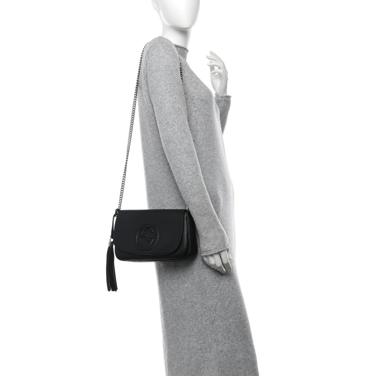 Pebbled Calfskin Medium Soho Flap Crossbody Black