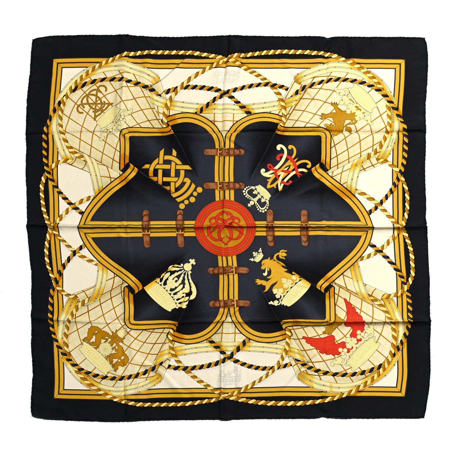 Hermes Silk Grande Tenue Scarf Wash 90 Black Cream Gold 1 of 6