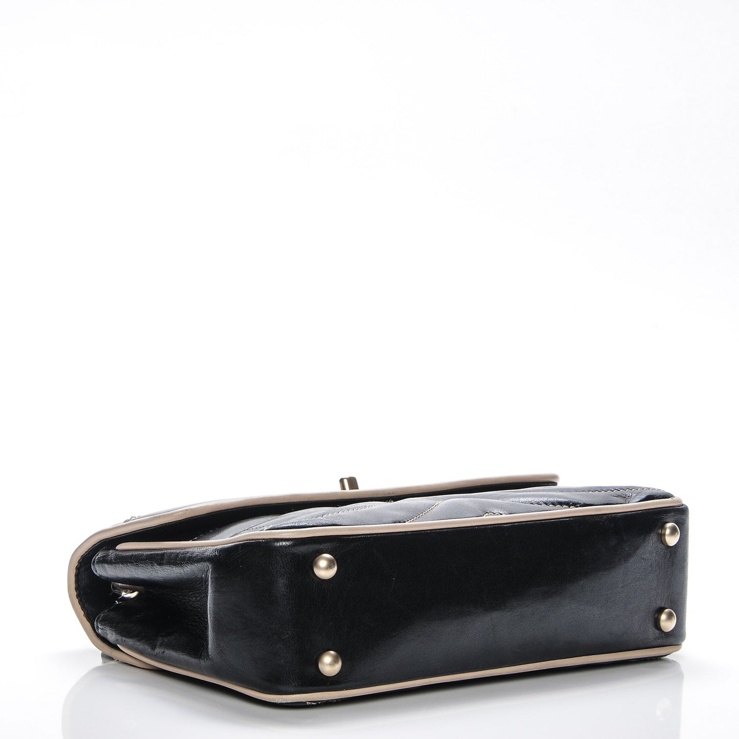 Lambskin Small Chevron Flap Black Beige