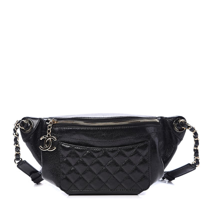 Chanel Crumpled Glazed Lambskin Quilted Waist Bag Fanny Pack Black 1 of 10