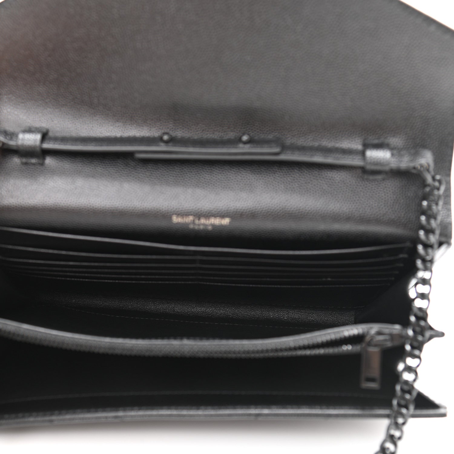 Saint Laurent Grain De Poudre Matelasse Chevron Monogram Chain Wallet Black 4 of 9