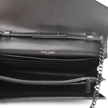 Saint Laurent Grain De Poudre Matelasse Chevron Monogram Chain Wallet Black 4 of 9