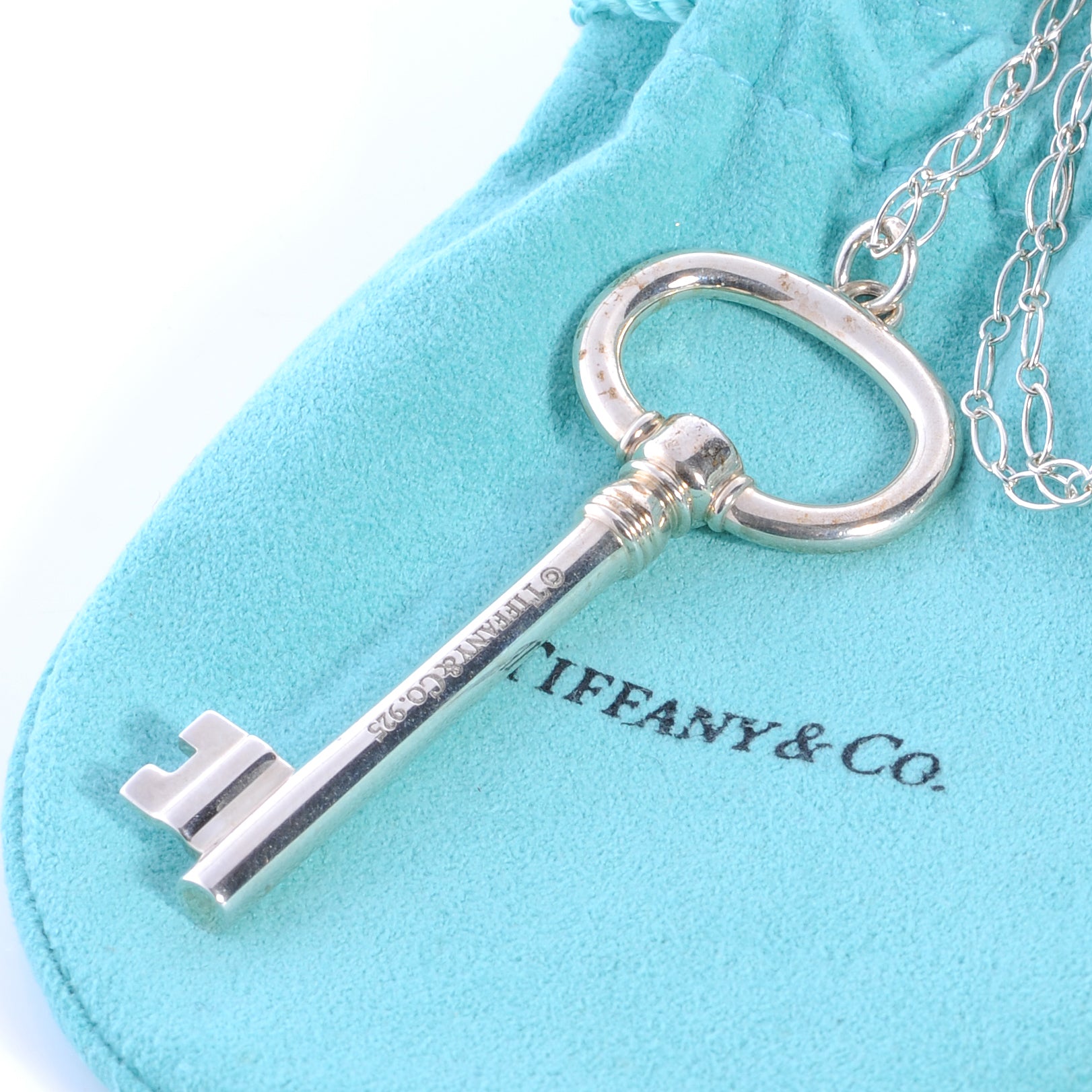 Tiffany Sterling Silver Oval Key Pendant Link Necklace 5 of 5