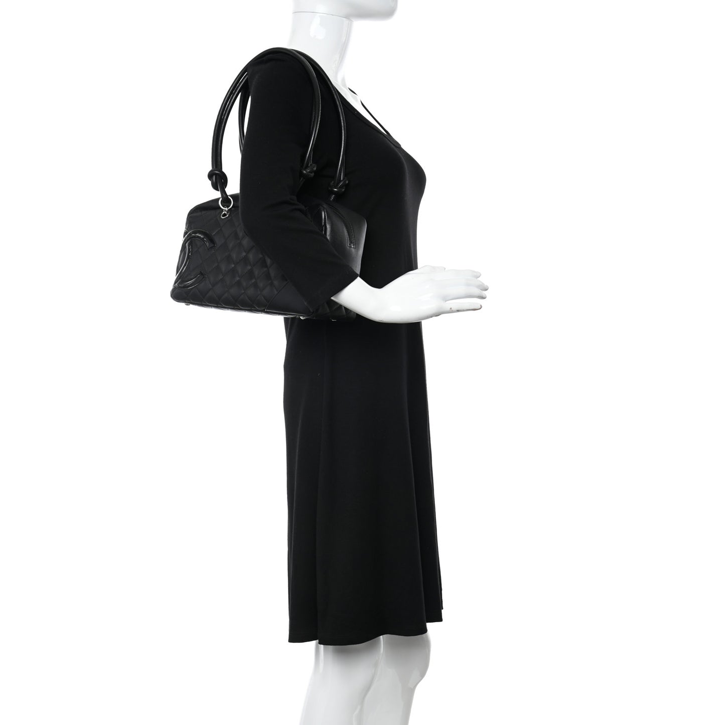 Calfskin Quilted Large Cambon Bowler Black