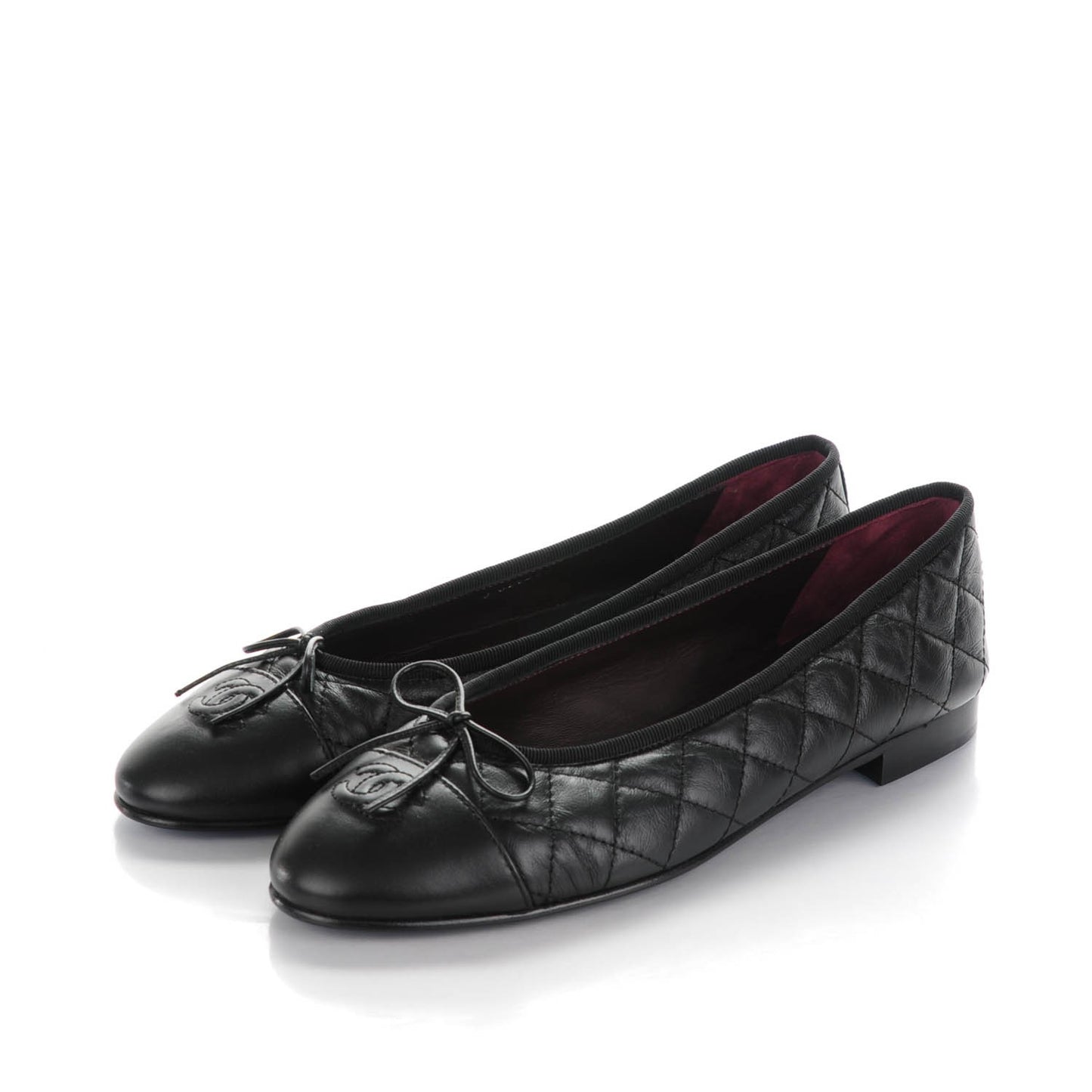 Aged Calfskin Quilted CC Cap Toe Ballerina Flats 40 Black