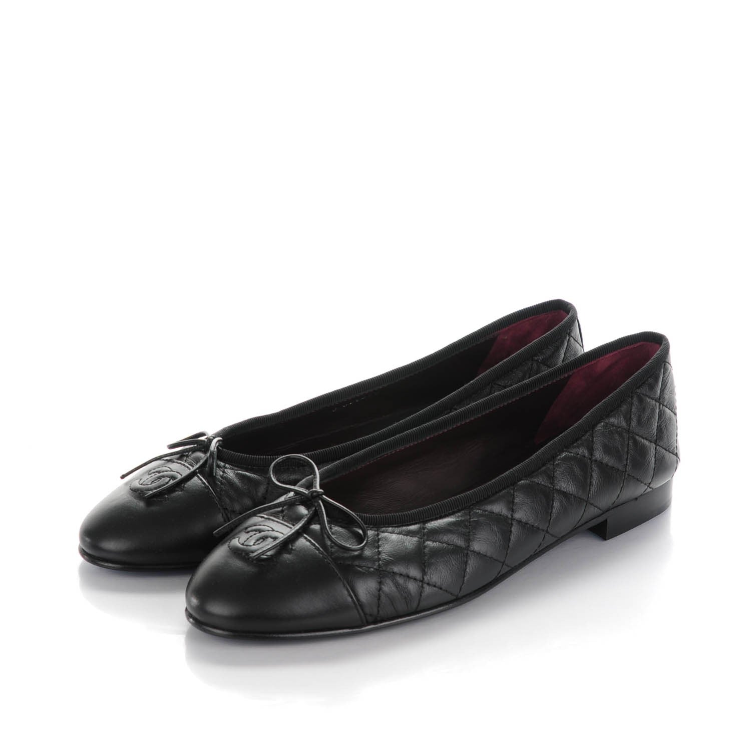 Chanel Aged Calfskin Quilted CC Cap Toe Ballerina Flats 40 Black 3 of 8